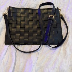 Quince Black Basketweave Leather Crossbody Purse